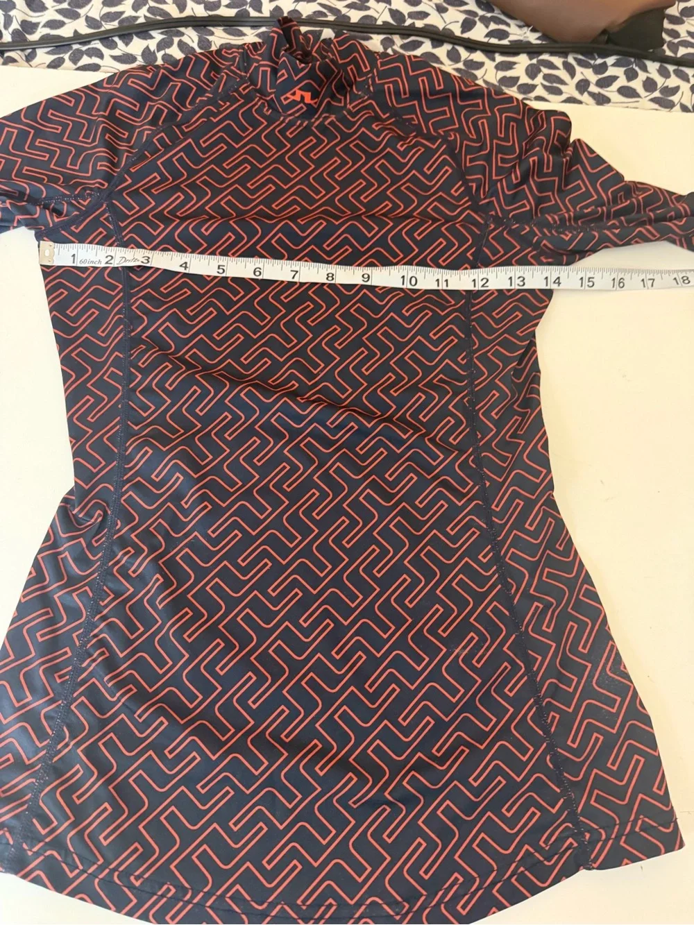 J.Lindeberg Navy & Orange Printed Compression‎ 4Way Stretch Long Sleeve Shirt XS